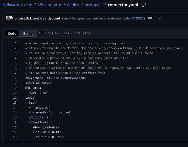 GitHub: connector.yaml file view -- co-authored by cmosetick and davidsbond, PR #18087