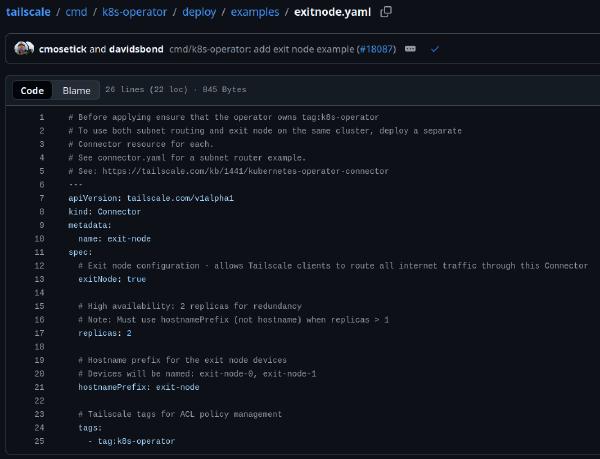 GitHub: exitnode.yaml file view -- co-authored by cmosetick and davidsbond, PR #18087