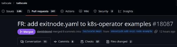 GitHub: PR #18087 FR: add exitnode.yaml to k8s-operator examples -- Merged by davidsbond from cmosetick:add-exit-node-example